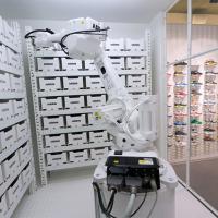Robot working in German shoe store